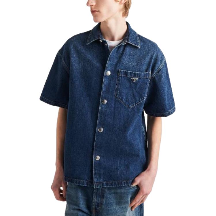 Purchase PRADA 休閒寬鬆按扣襯衫 深藍色 GEC067_14EF_F0008_S_212