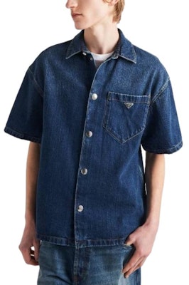 프라다 캐주얼 루즈 핏 스냅 버튼 셔츠 네이비 블루. GEC067_14EF_F0008_S_212 Purchase 프라다 캐주얼 루즈 핏 스냅 버튼 셔츠 네이비 블루. GEC067_14EF_F0008_S_212