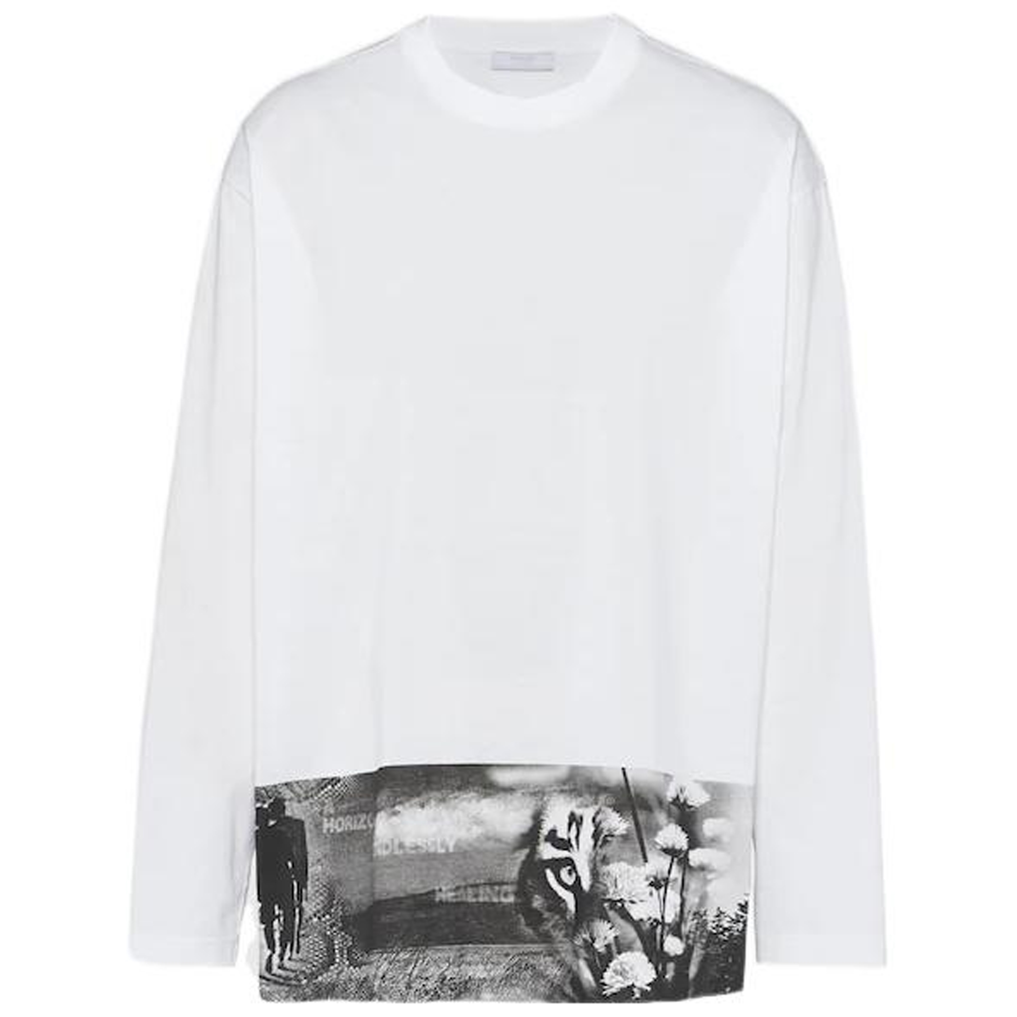 PRADA  Contrast Pattern Printed Long-Sleeve Loose Fit Crewneck T-Shirt UJL44A-11R6-F0009-S-222