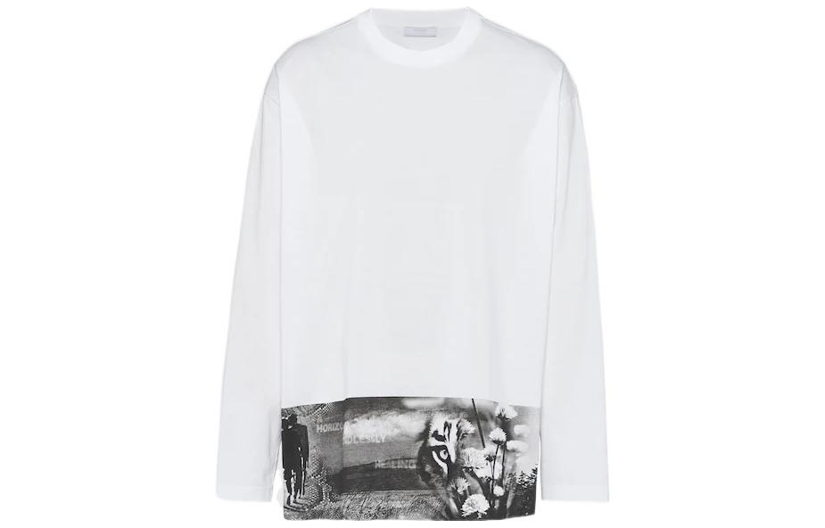 Order PRADA 對比圖案印花寬鬆長袖圓領T恤 UJL44A-11R6-F0009-S-222
