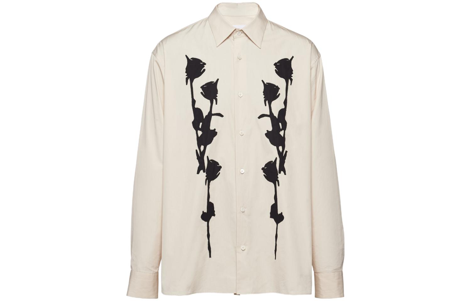 PRADA  Floral Pattern Long Sleeve Casual Shirt Beige UCN541-14MA