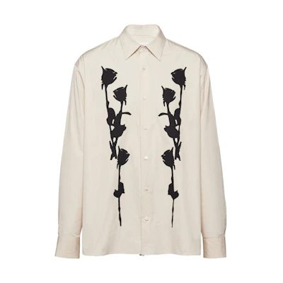 PRADA Floral Pattern Long Sleeve Casual Shirt Beige UCN541-14MA