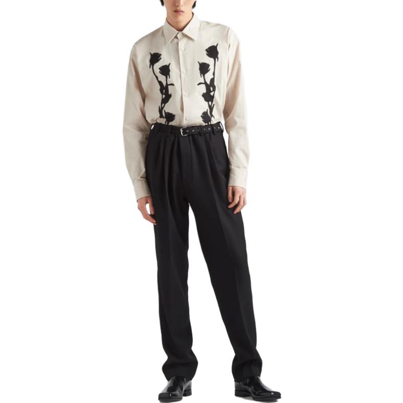 Lookbook PRADA 花卉图案长袖休闲衬衫 米色 UCN541-14MA