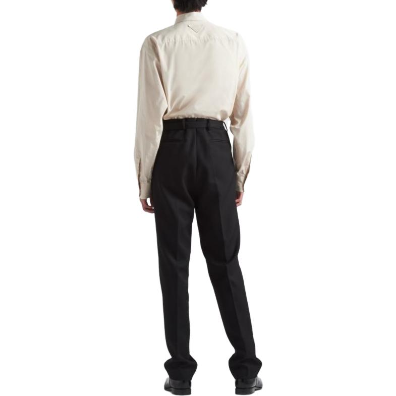 Shop PRADA 花卉图案长袖休闲衬衫 米色 UCN541-14MA