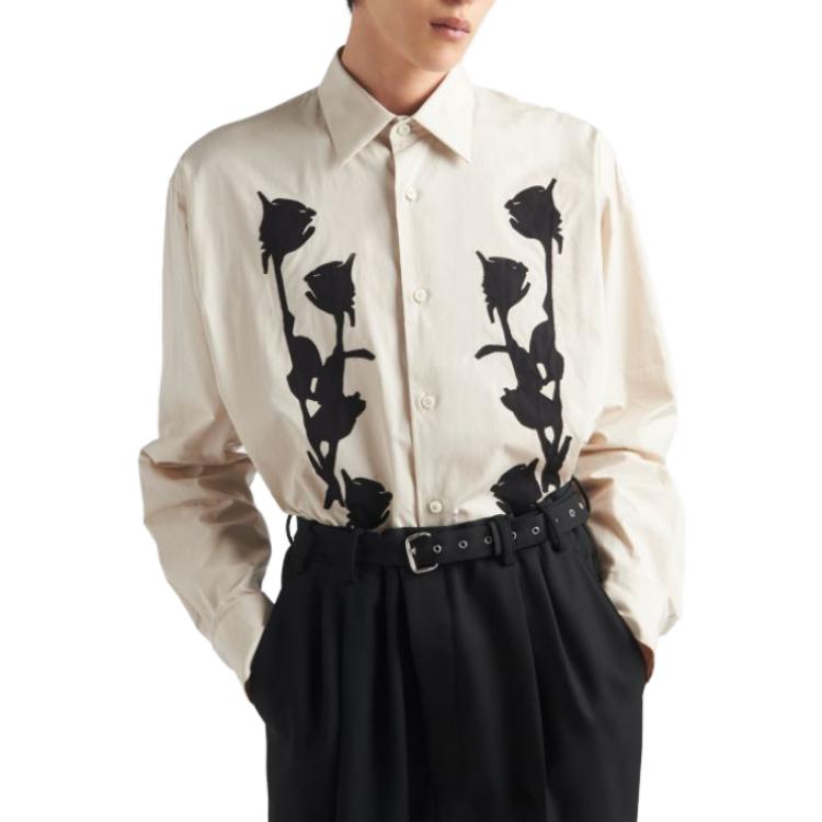 Purchase PRADA 花卉图案长袖休闲衬衫 米色 UCN541-14MA