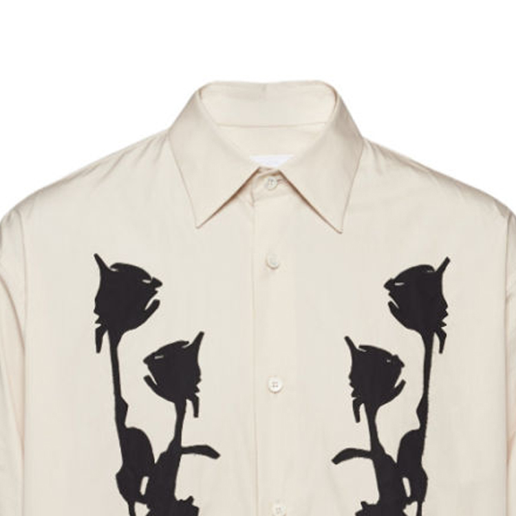 Sizing PRADA 花卉图案长袖休闲衬衫 米色 UCN541-14MA