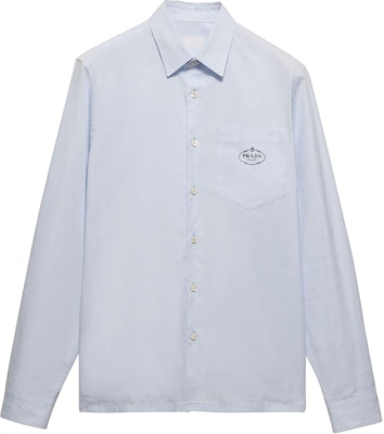 PRADA FW24 Light Blue Long Sleeve Shirt with Logo Embroidery. UCN425-15MZ-F0012-S-221 Buy PRADA FW24 Light Blue Long Sleeve Shirt with Logo Embroidery. UCN425-15MZ-F0012-S-221