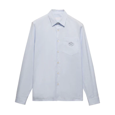 PRADA FW24 Light Blue Long Sleeve Shirt with Logo Embroidery. UCN425-15MZ-F0012-S-221