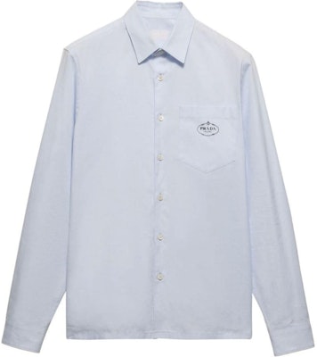 PRADA FW24 Light Blue Long Sleeve Shirt with Logo Embroidery. UCN425-15MZ-F0012-S-221 Order PRADA FW24 Light Blue Long Sleeve Shirt with Logo Embroidery. UCN425-15MZ-F0012-S-221