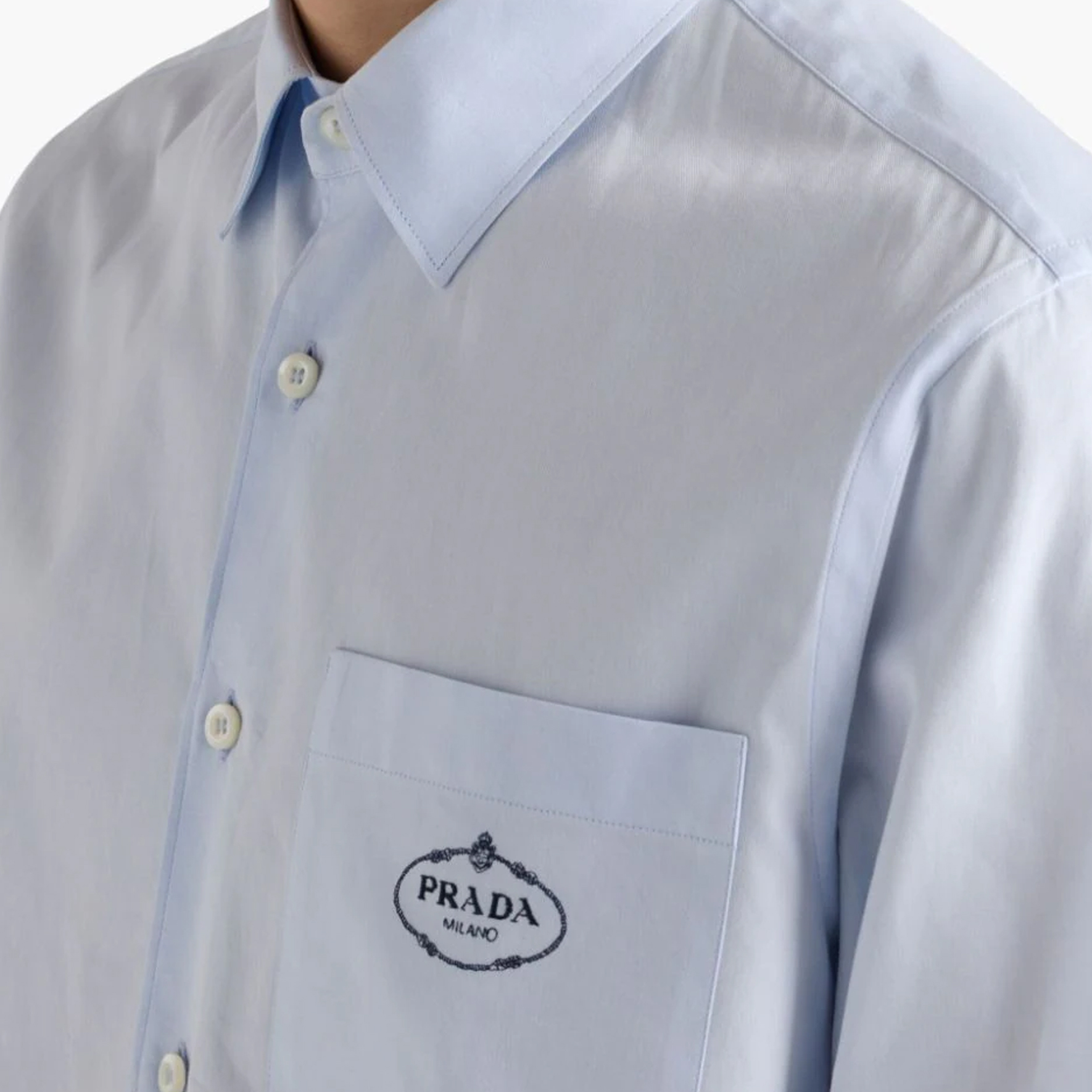 Purchase PRADA  FW24 Light Blue Long Sleeve Shirt with Logo Embroidery. UCN425-15MZ-F0012-S-221