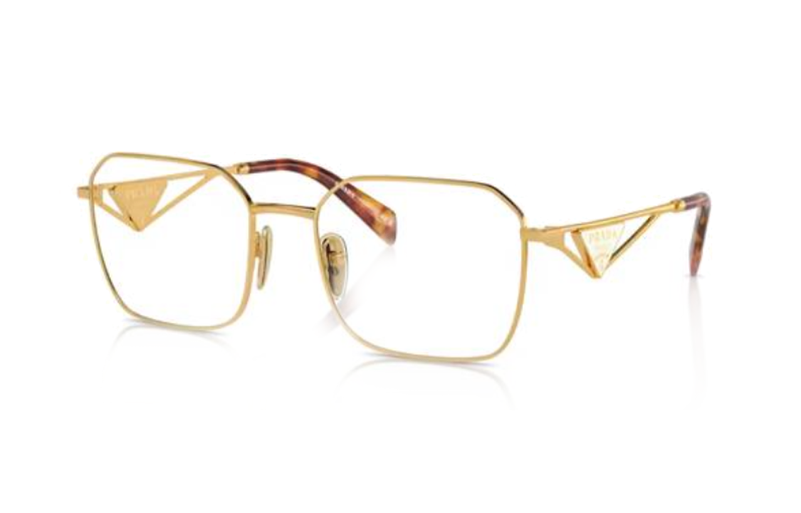 PRADA  Gold Metal Irregular Optical Glasses with Hollowed Temples. PRA51V5AK1O1