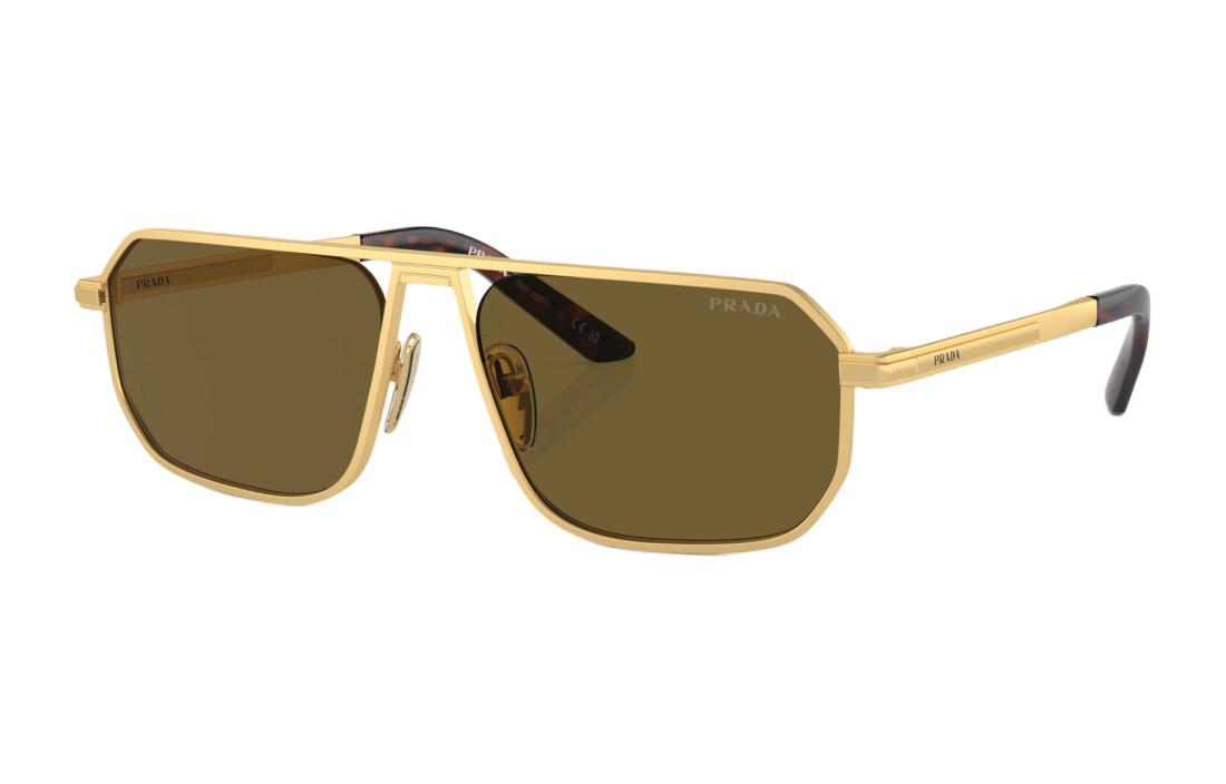 PRADA  Gold Rectangular Metal Sunglasses with Logo Print Temples. PRA53S1BK01T 圖 2