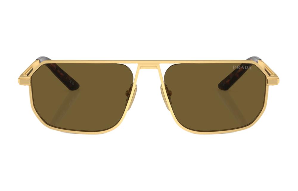 PRADA  Gold Rectangular Metal Sunglasses with Logo Print Temples. PRA53S1BK01T 圖 3