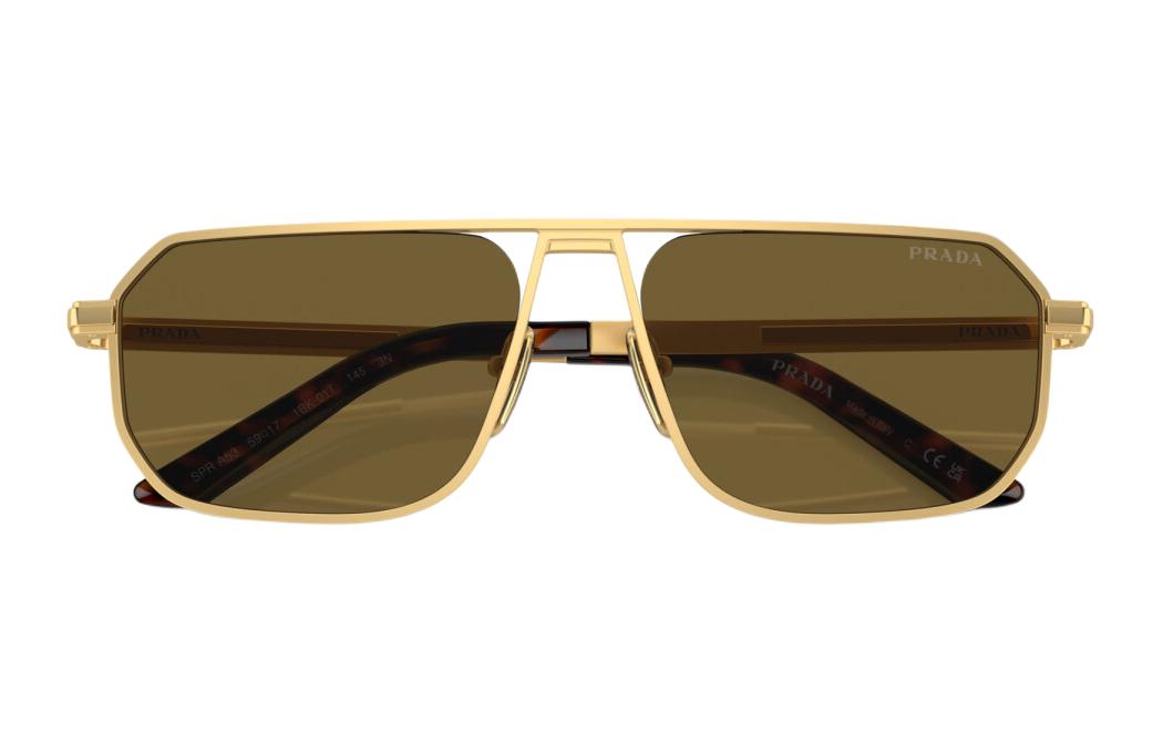 PRADA  Gold Rectangular Metal Sunglasses with Logo Print Temples. PRA53S1BK01T 圖 6
