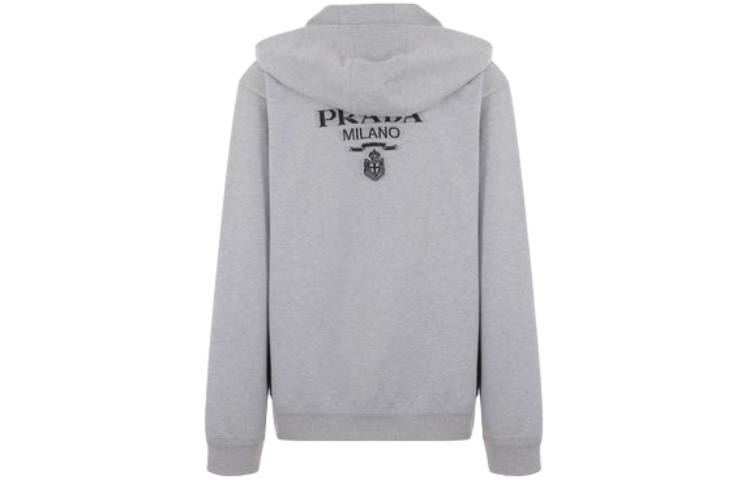 Lookbook 普拉达灰色修身字母印花连帽拉链外套 UJL02B-1Y13-F0031