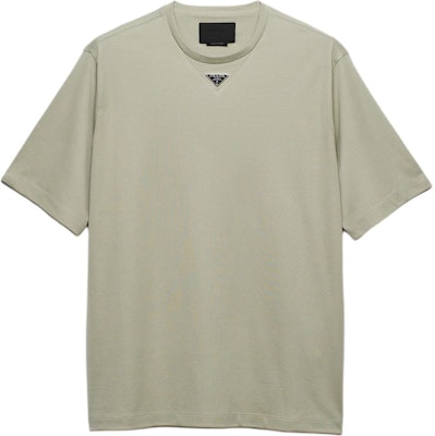 PRADA 그린 코튼 로고 크루넥 반팔 티셔츠 SS24 UJN86-1240-F0E1D-S-232 Order PRADA 그린 코튼 로고 크루넥 반팔 티셔츠 SS24 UJN86-1240-F0E1D-S-232