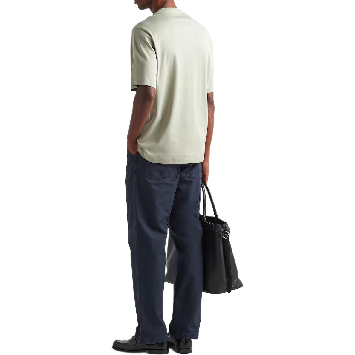 Shop PRADA 그린 코튼 로고 크루넥 반팔 티셔츠 SS24 UJN86-1240-F0E1D-S-232