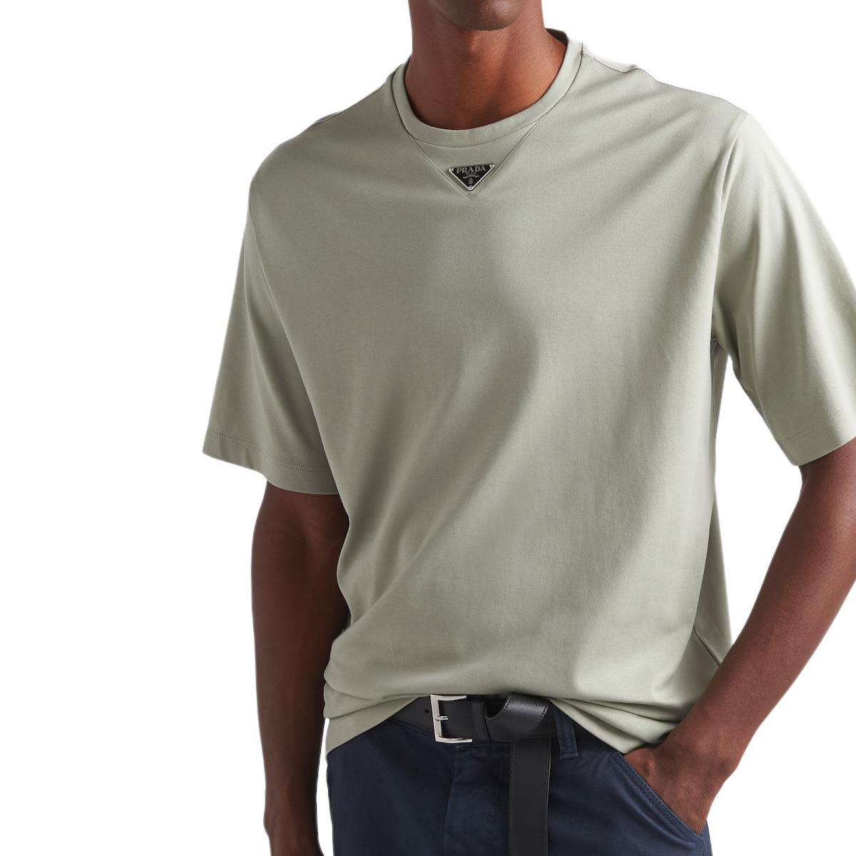 Purchase PRADA 그린 코튼 로고 크루넥 반팔 티셔츠 SS24 UJN86-1240-F0E1D-S-232