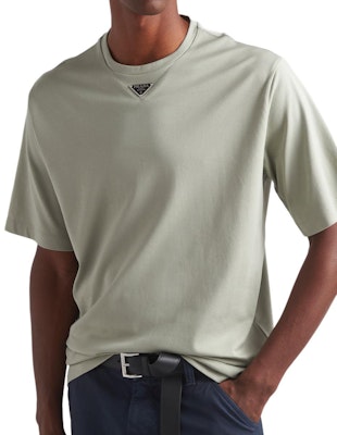 PRADA 그린 코튼 로고 크루넥 반팔 티셔츠 SS24 UJN86-1240-F0E1D-S-232 Purchase PRADA 그린 코튼 로고 크루넥 반팔 티셔츠 SS24 UJN86-1240-F0E1D-S-232