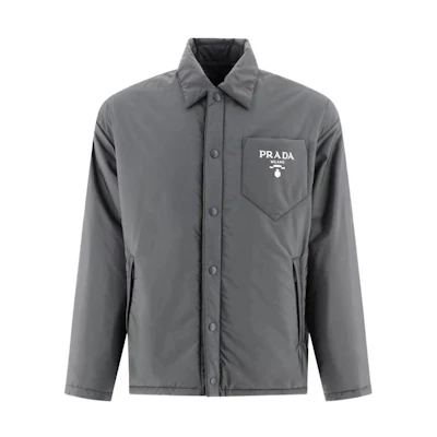 PRADA Grey Cotton Jacket with Letter Logo Print and Single-Breasted Design. SGN9142-107L-FOSU8