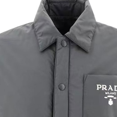 普拉达灰色棉质字母印花单排扣夹克外套. SGN9142-107L-FOSU8 Details for 普拉达灰色棉质字母印花单排扣夹克外套. SGN9142-107L-FOSU8