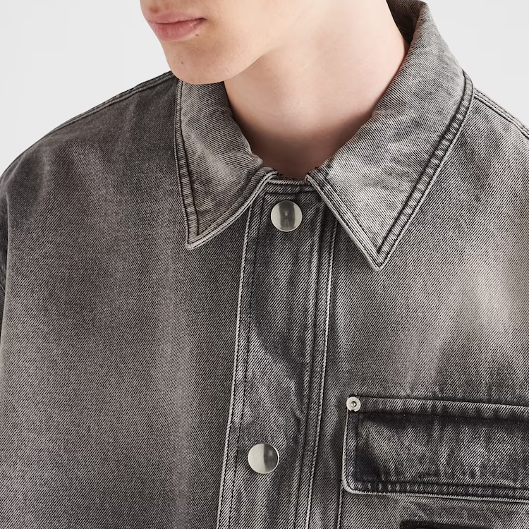 Details for Chaqueta Casual de Mezclilla Gris de Prada con Botón Simple. GEB231-13B4-F01AY-S-232