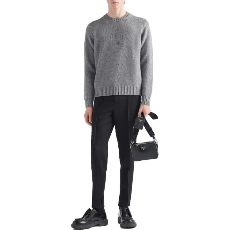 Lookbook PRADA  Grey Solid Color Crewneck Casual Long Sleeve Sweater UMB645-13HI-F0031-S-232