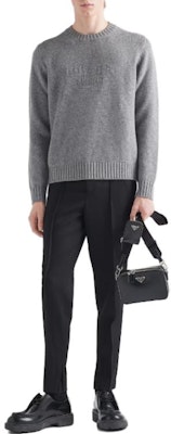 PRADA Grey Solid Color Crewneck Casual Long Sleeve Sweater UMB645-13HI-F0031-S-232 Lookbook PRADA Grey Solid Color Crewneck Casual Long Sleeve Sweater UMB645-13HI-F0031-S-232