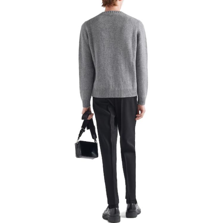 Shop PRADA  Grey Solid Color Crewneck Casual Long Sleeve Sweater UMB645-13HI-F0031-S-232