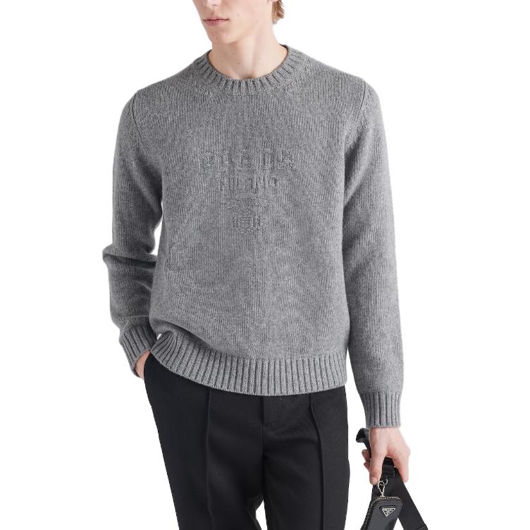 Purchase PRADA  Grey Solid Color Crewneck Casual Long Sleeve Sweater UMB645-13HI-F0031-S-232