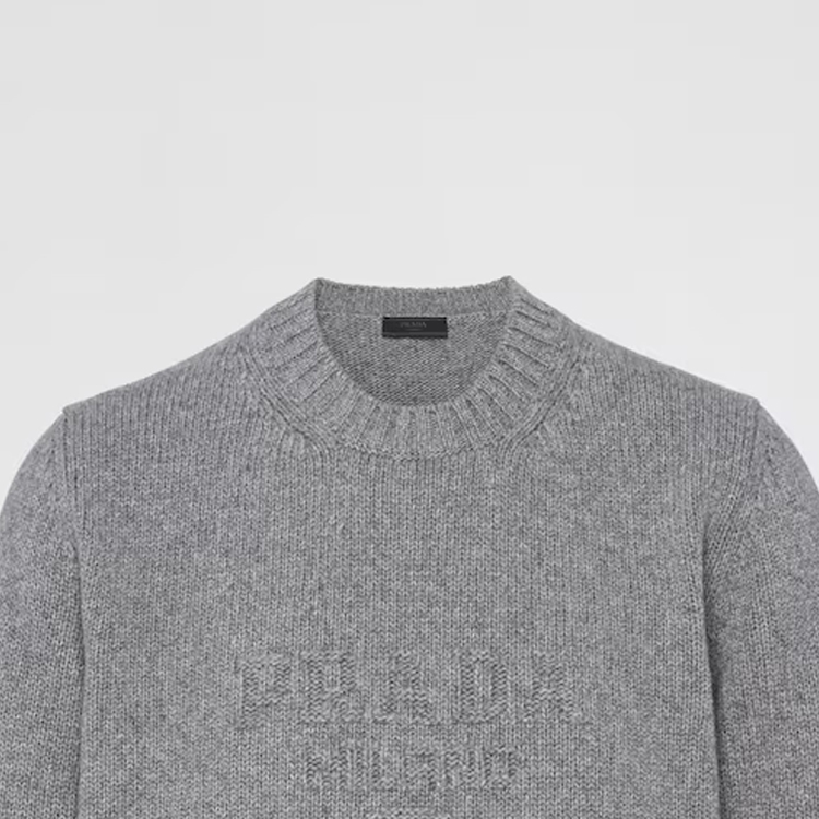Sizing PRADA  Grey Solid Color Crewneck Casual Long Sleeve Sweater UMB645-13HI-F0031-S-232