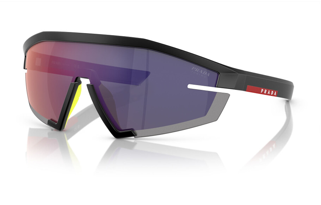 PRADA  Irregular Shape Sunglasses with Patterned Temples - Black. PS03ZS1BO10A