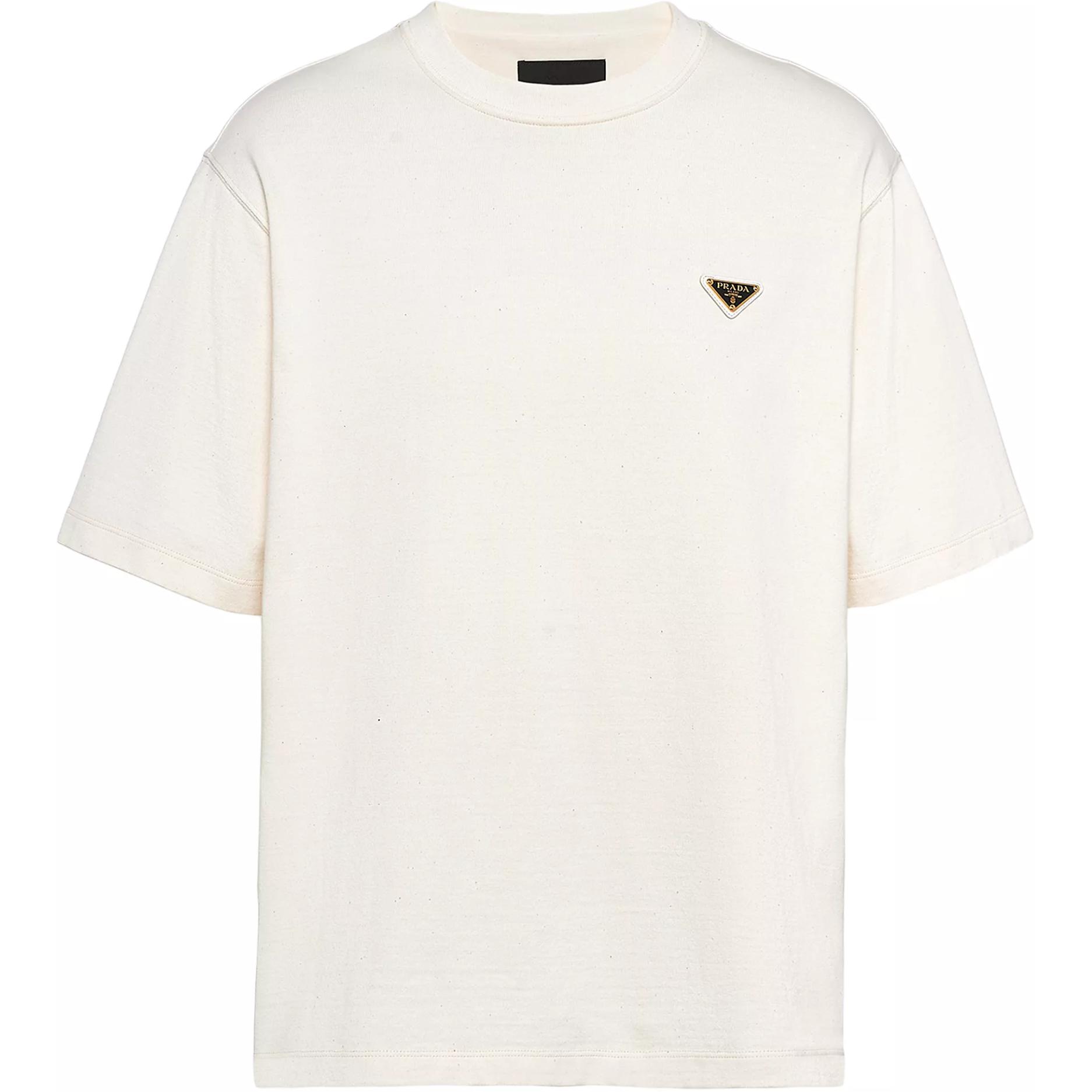 PRADA  Ivory Cotton Crewneck Short Sleeve T-Shirt. UJN861-14LK-F0018-S-WMO