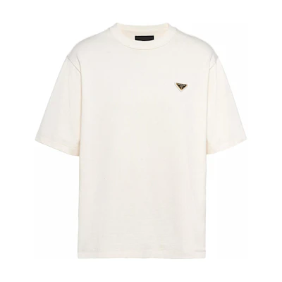 PRADA Ivory Cotton Crewneck Short Sleeve T-Shirt. UJN861-14LK-F0018-S-WMO