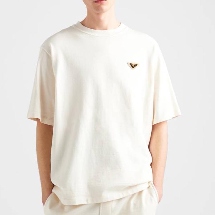 Purchase 프라다 아이보리 코튼 크루넥 반팔 티셔츠. UJN861-14LK-F0018-S-WMO