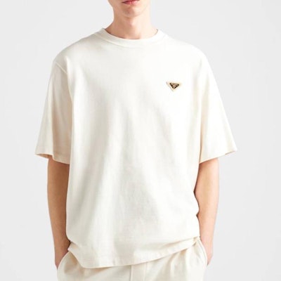 프라다 아이보리 코튼 크루넥 반팔 티셔츠. UJN861-14LK-F0018-S-WMO Purchase 프라다 아이보리 코튼 크루넥 반팔 티셔츠. UJN861-14LK-F0018-S-WMO