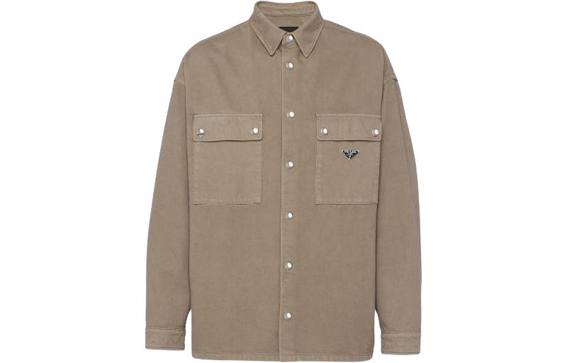 PRADA  Khaki Solid Denim Textured Long Sleeve Shirt. GEC088-13B3-F0572-S-232