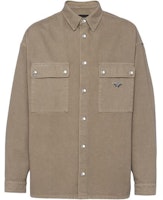 PRADA Khaki Solid Denim Textured Long Sleeve Shirt. GEC088-13B3-F0572-S-232 PRADA Khaki Solid Denim Textured Long Sleeve Shirt. GEC088-13B3-F0572-S-232