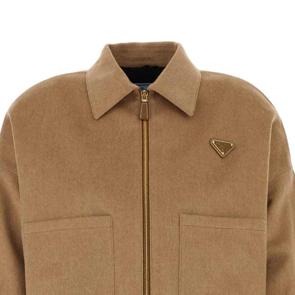 Shop PRADA Jaket Khaki Zip-Up Berkolar P536O-165-F0040-S-OOO