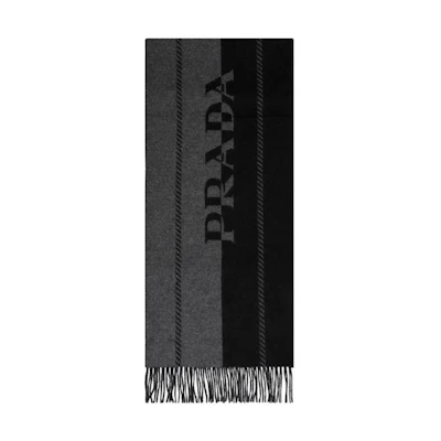 PRADA Letter Logo Wool Scarf - Black/Grey. 2FS0572FK3