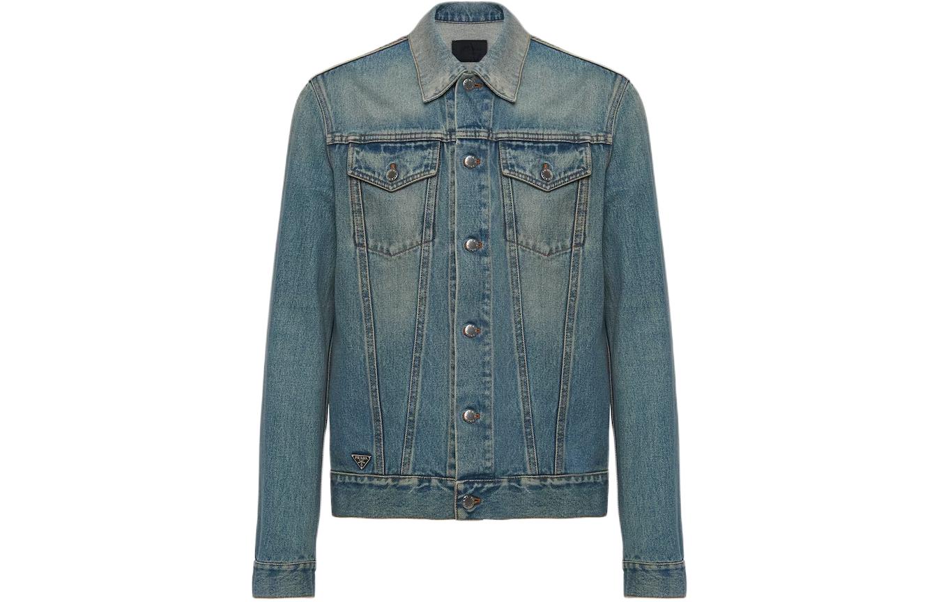 PRADA  Light Blue Logo Long-Sleeve Single-Breasted Jacket GEB227-12K1-F0V3N-S-231