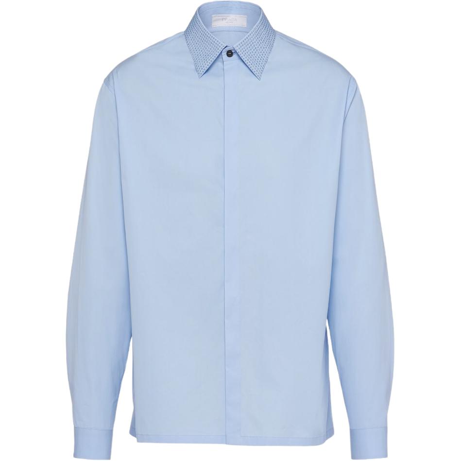 PRADA  Light Blue Long Sleeve Shirt with Studded Cuffs and Triangle Logo. UCN489-1XV2-F0012-S-231