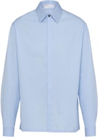 PRADA Light Blue Long Sleeve Shirt with Studded Cuffs and Triangle Logo. UCN489-1XV2-F0012-S-231 PRADA Light Blue Long Sleeve Shirt with Studded Cuffs and Triangle Logo. UCN489-1XV2-F0012-S-231
