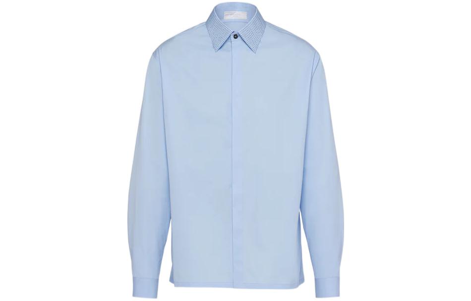 Order 프라다 연한 블루 스터드 커프스 삼각 로고 긴팔 셔츠. UCN489-1XV2-F0012-S-231