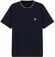 PRADA Navy Blue Cotton Embroidered Logo Crew Neck T-Shirt. UJN797-710-F0008-S-221 PRADA Navy Blue Cotton Embroidered Logo Crew Neck T-Shirt. UJN797-710-F0008-S-221