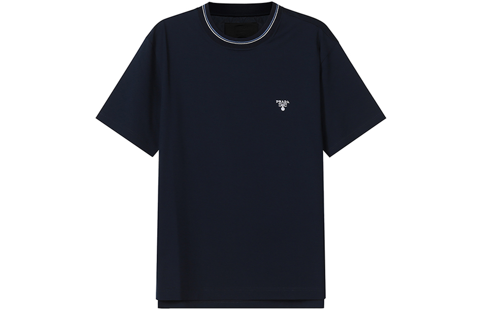 Order Camiseta PRADA Azul Marino de Algodón con Logo Bordado y Cuello Redondo. UJN797-710-F0008-S-221