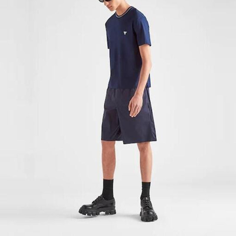 Purchase Camiseta PRADA Azul Marino de Algodón con Logo Bordado y Cuello Redondo. UJN797-710-F0008-S-221