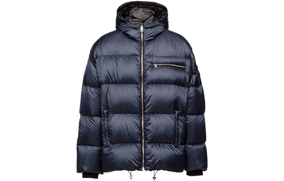 PRADA  Navy Blue Hooded Down Jacket Winter Warmth Zipper Fit SGB475S202-1ID1-F0124 L