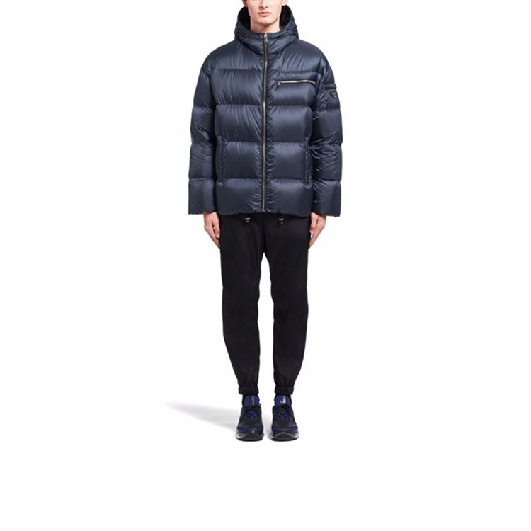Lookbook 프라다 남색 후드 다운 재킷 겨울 보온 지퍼 핏 SGB475S202-1ID1-F0124 L