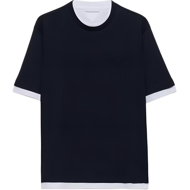 PRADA  Navy Blue Loose Fit Logo Crewneck T-Shirt UJN912-11CD-F0124-S-OOO